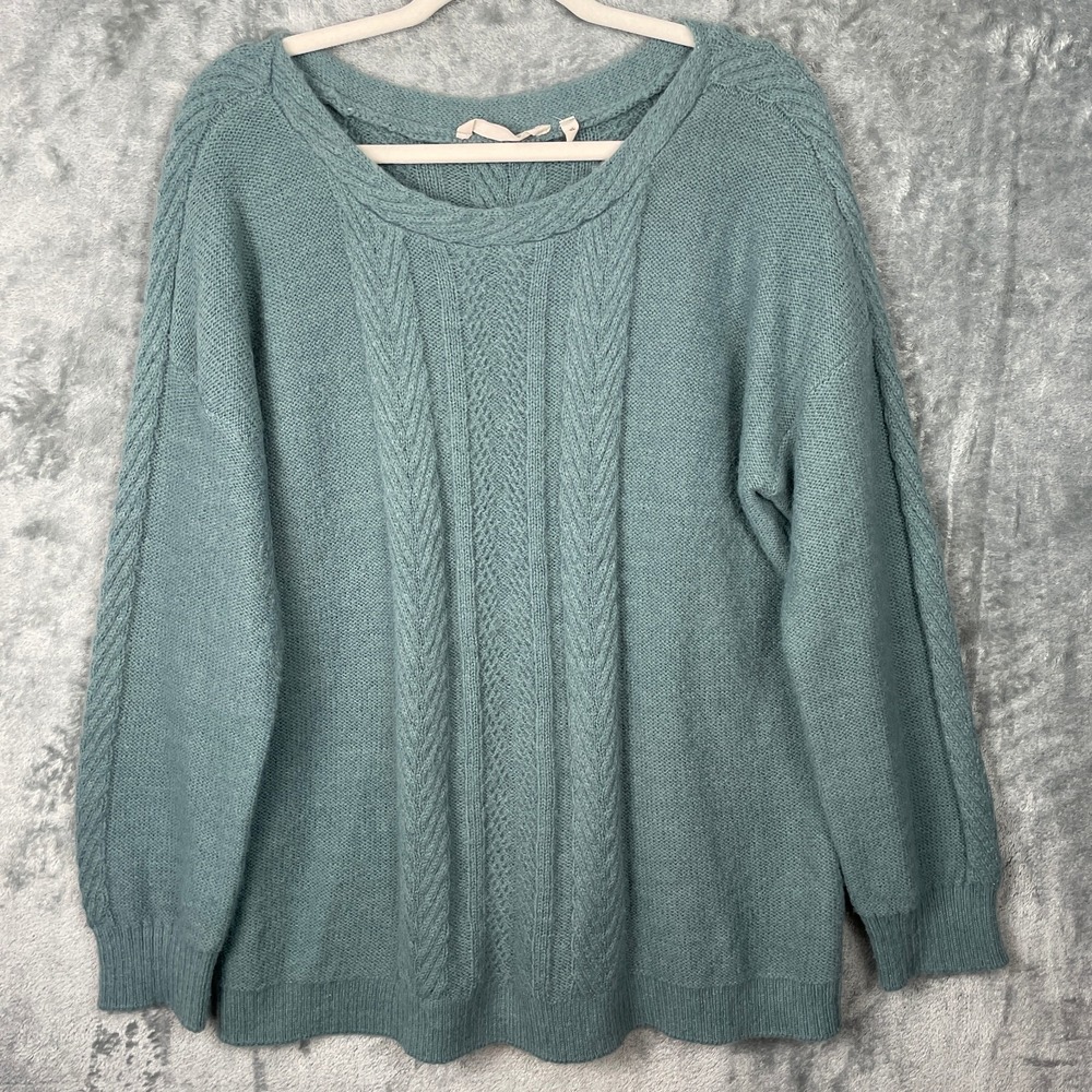 Soft Surroundings Sweater Women XL Blue Cable Knit‎ Long Sleeve Pullover Knit
